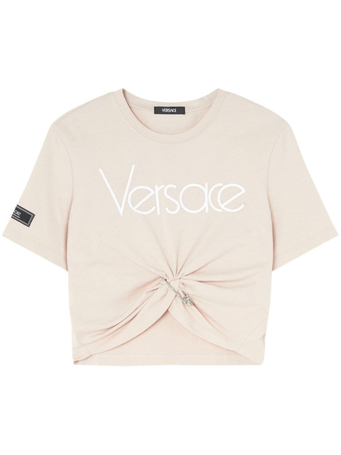 

Versace укороченная футболка с декором Safety Pin, нейтральный цвет