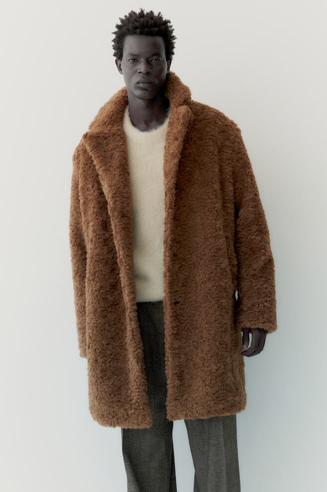 

Однобортное флисовое пальто тедди H&M, коричневый