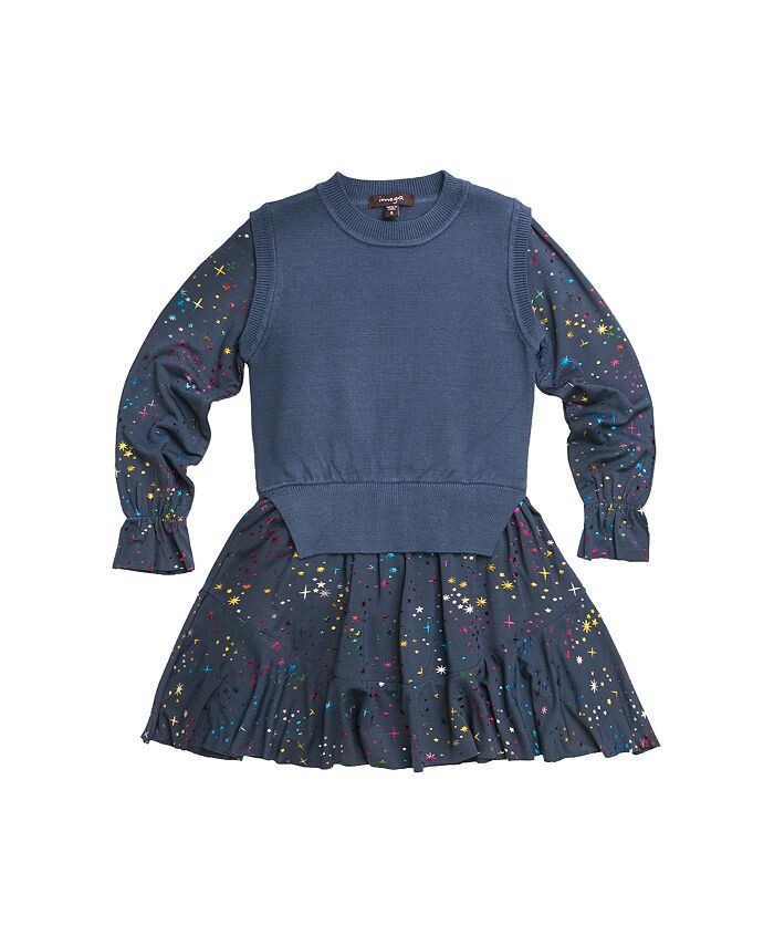 

Платье из тонкой пряжи и джерси с принтом big girls trina fw23 со звездами IMOGA Collection, синий