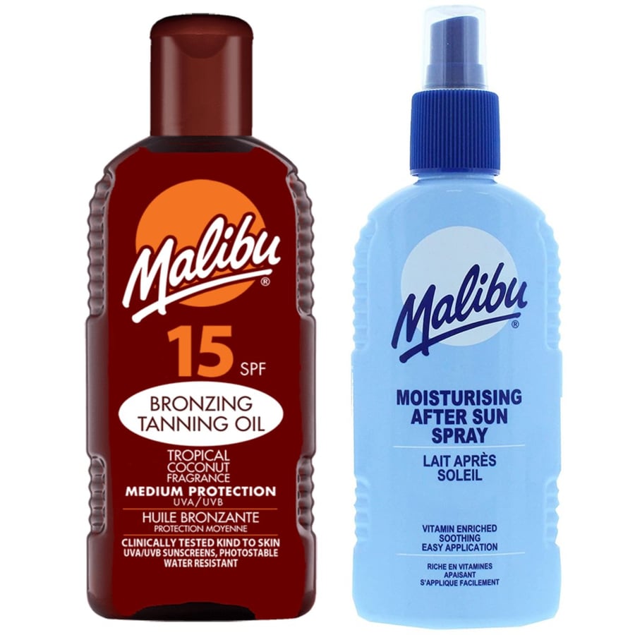 

Солнцезащитное масло Malibu SPF15 200 мл + Бальзам-спрей после загара 200 мл