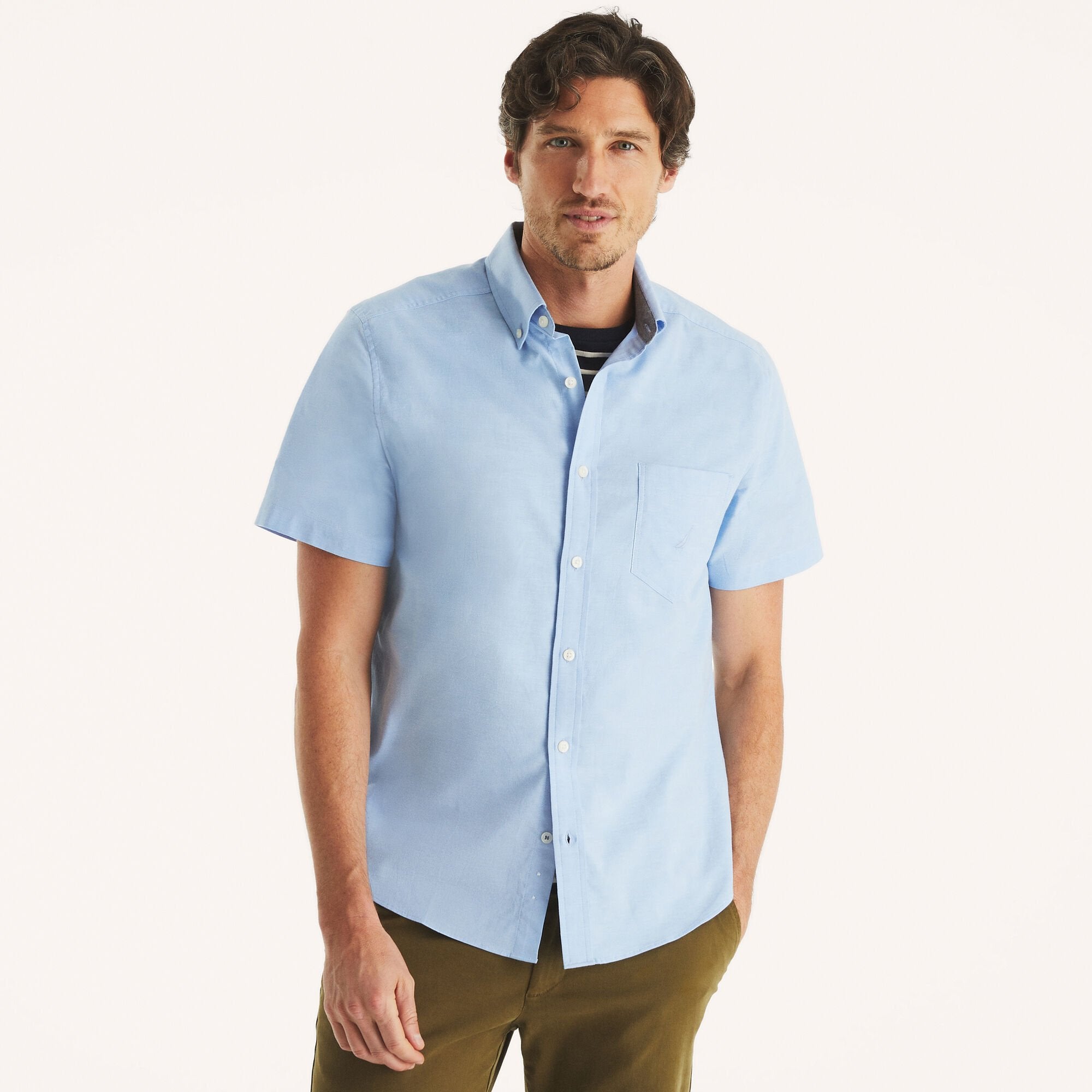 

Nautica Мужская однотонная рубашка Оксфорд с коротким рукавом, цвет light french blue