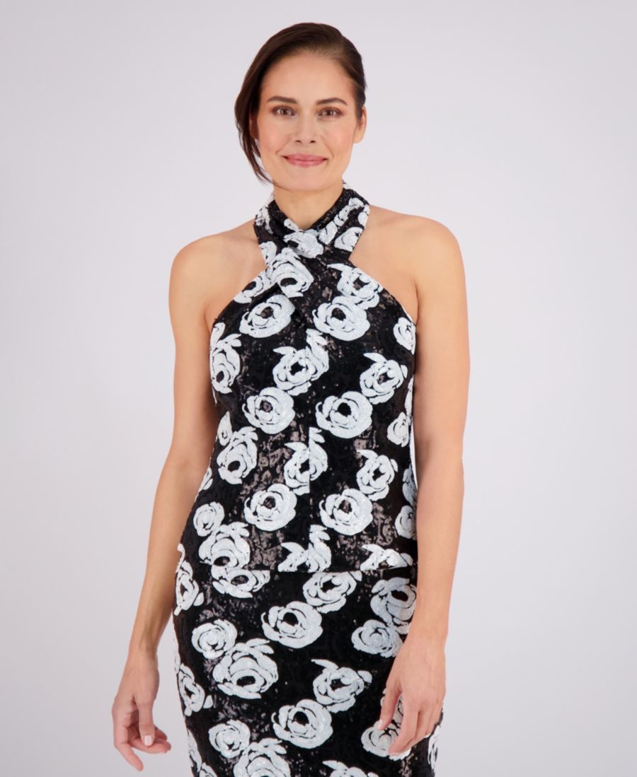 

Женский топ с пайетками и перекрестными бретелями через шею Muse, Black White