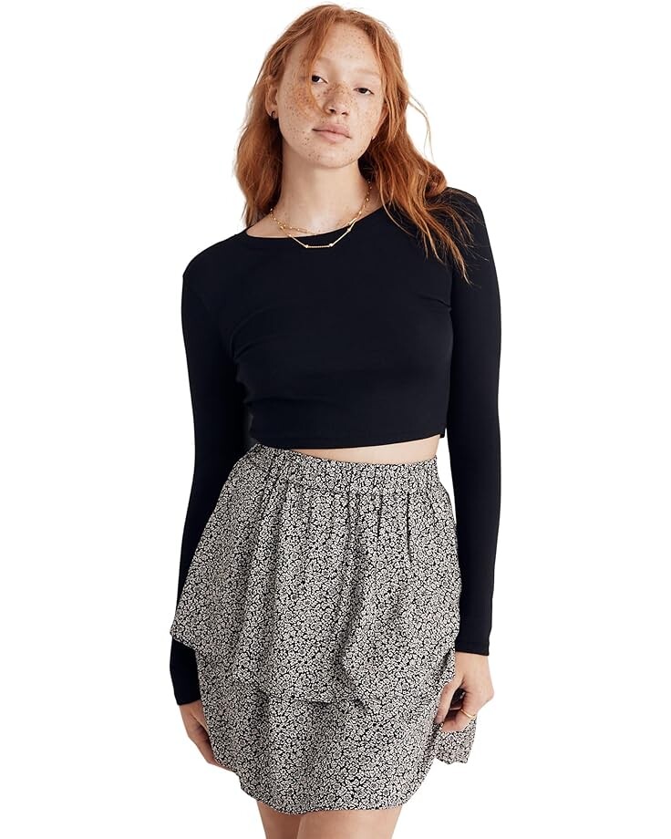 

Футболка Madewell Fine Ribbed Supercrop Crewneck Long-Sleeve, цвет True Black