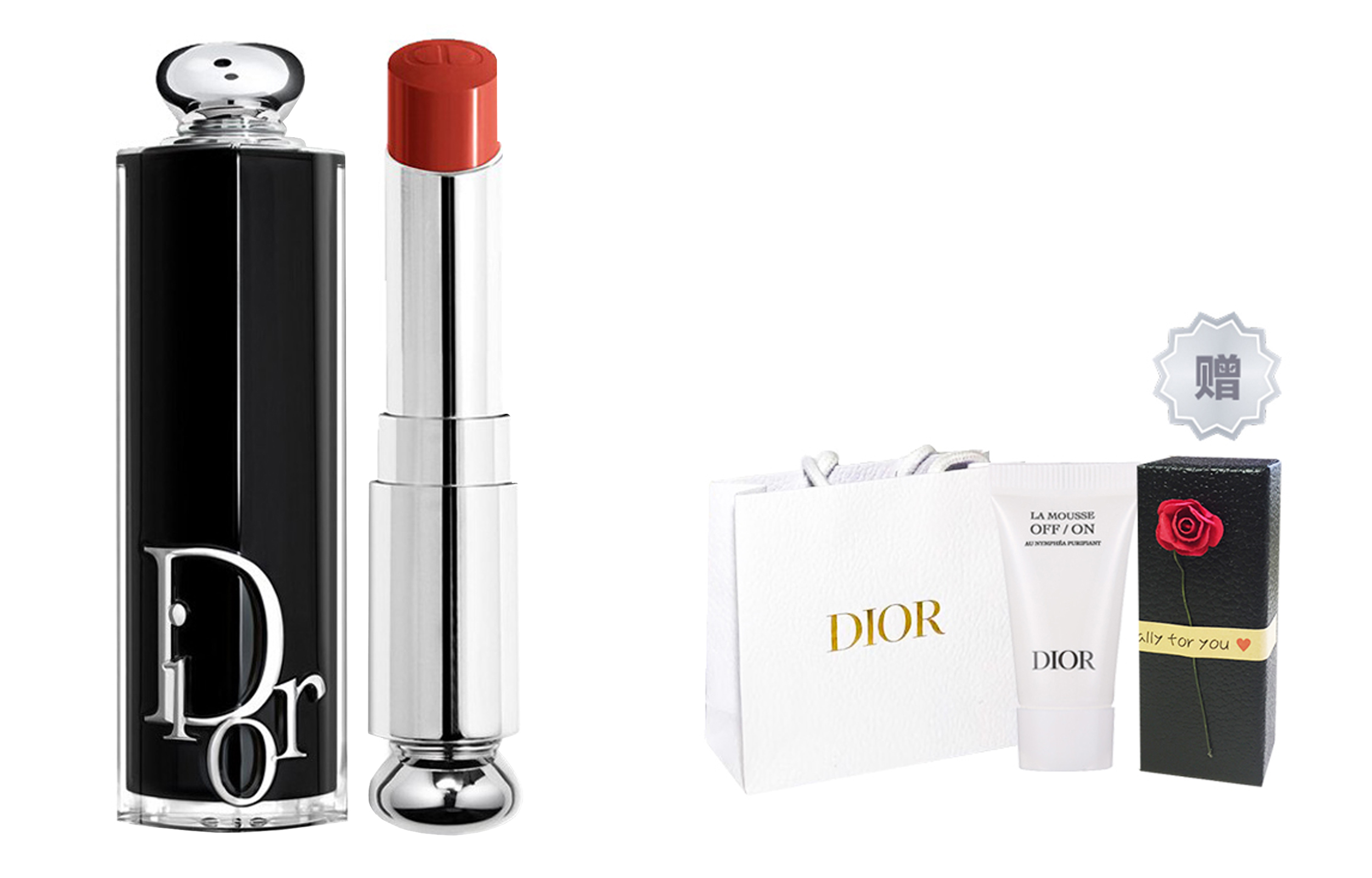 

DIOR Черная помада-блеск для губ с глянцевым финишем, блестящая и прозрачная, 3.2г + очищающее средство water lily, 5мл, подарок для девушки