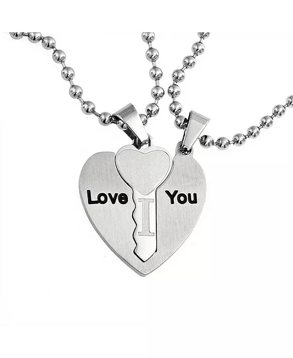 

Кулон-Головоломка «Я люблю тебя» в форме сердца, ожерелье для пары из нержавеющей стали Bling Jewelry, grey