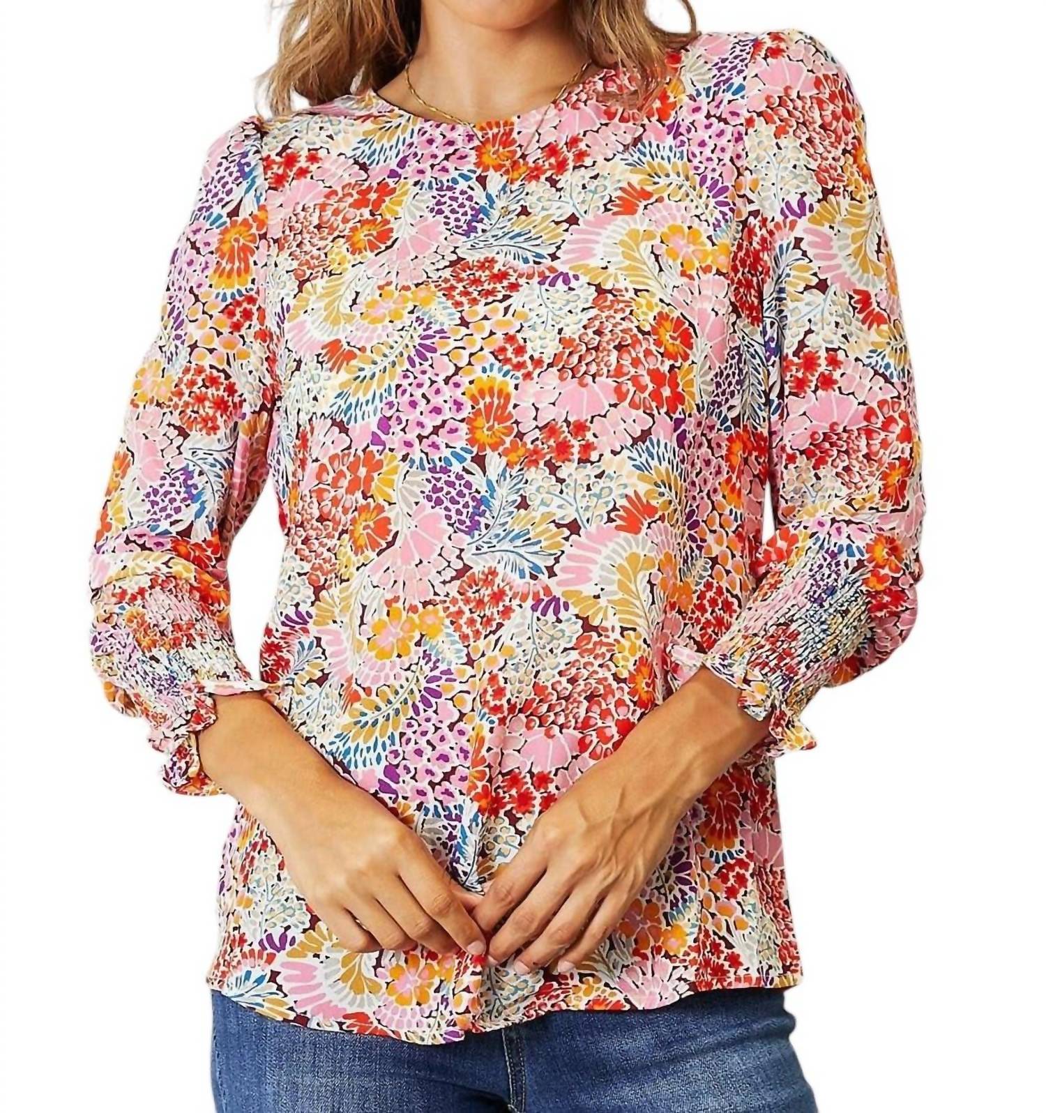 

Элегантная блузка с цветочным принтом и рукавами-фонариками Double Take, цвет floral