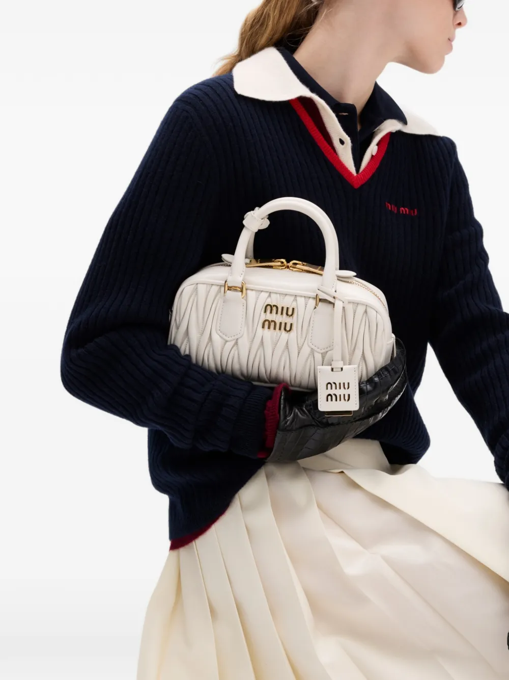 Сумка Arcadie из матовой наппированной кожи Miu Miu, белый — фото 2