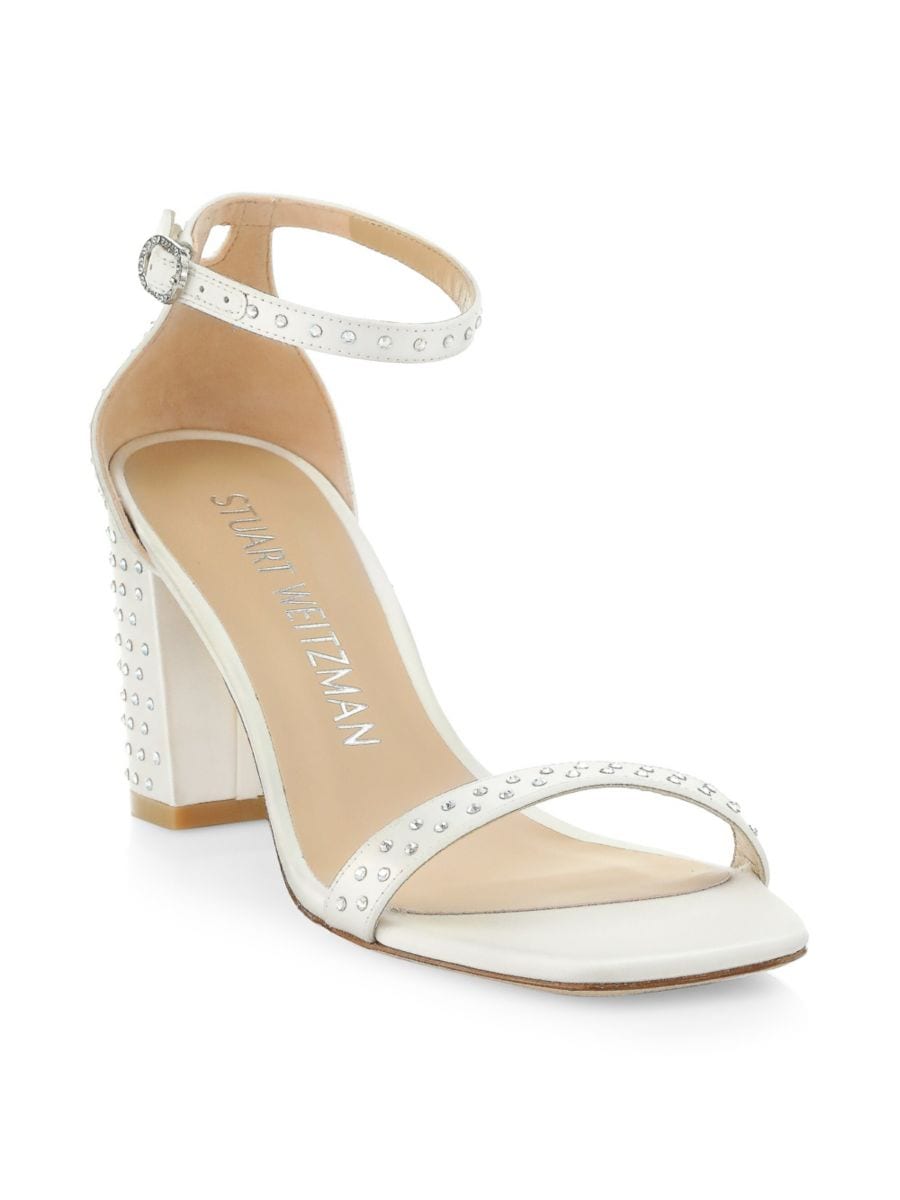 Сандалии из почти обнаженного атласа с отделкой Stuart Weitzman, цвет White Moonlight — фото 2