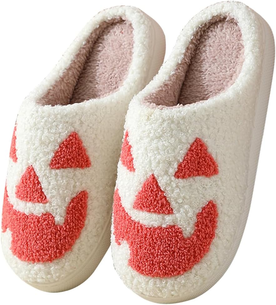 

Тапочки BEHEGTYE на Хэллоуин для женщин и мужчин, пушистые теплые осенне-зимние милые тапочки с тыквой, черепом и привидением, удобные домашние тапочки-слипы для дома и улицы, розовый
