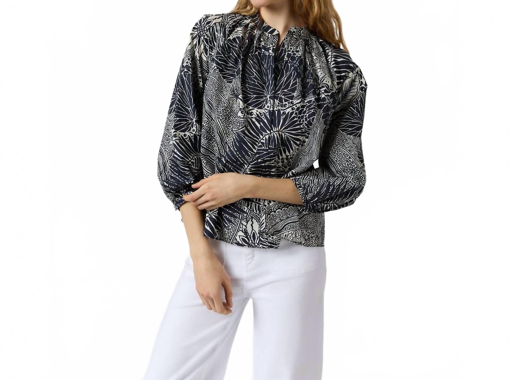 

Мягкий итальянский топ Sienna с принтом из хлопкового батиста в чернильно-слоновой кости Sid Mashburn, Ink/Ivory Block Print Cotton Lawn