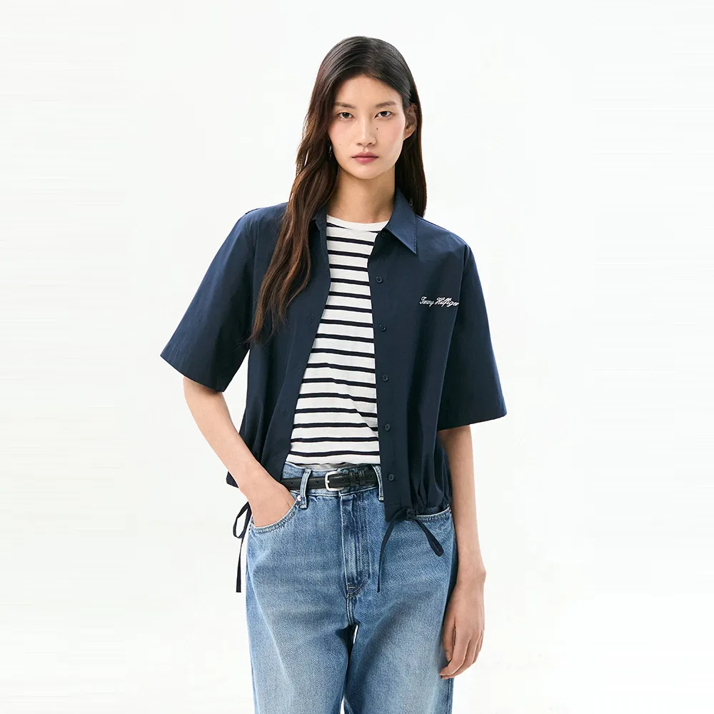 Женская блузон-рубашка из поплина тёмно-синего цвета от Tommy Hilfiger Women