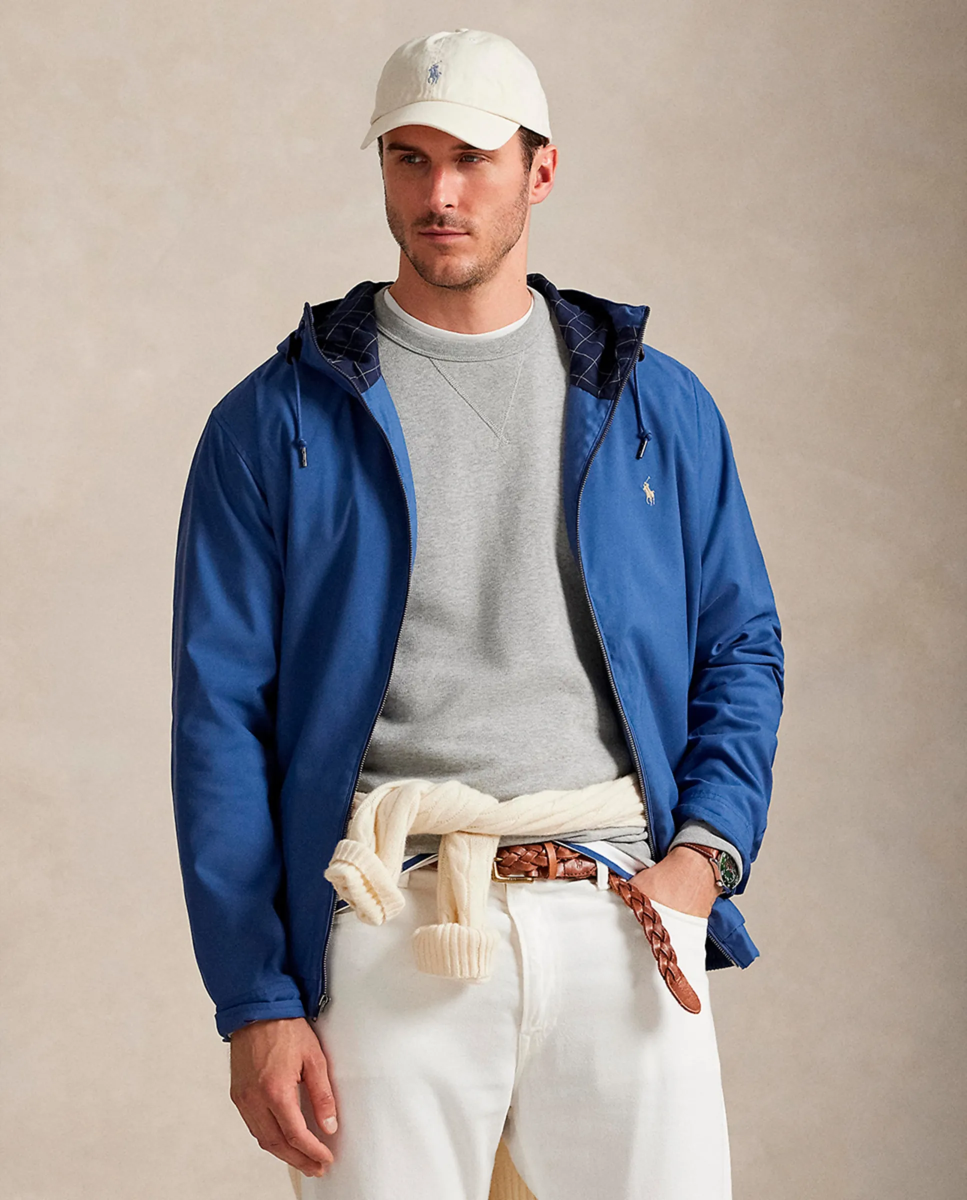 

Мужской плащ с капюшоном и вышитой лошадью большие размеры Polo Ralph Lauren, синий