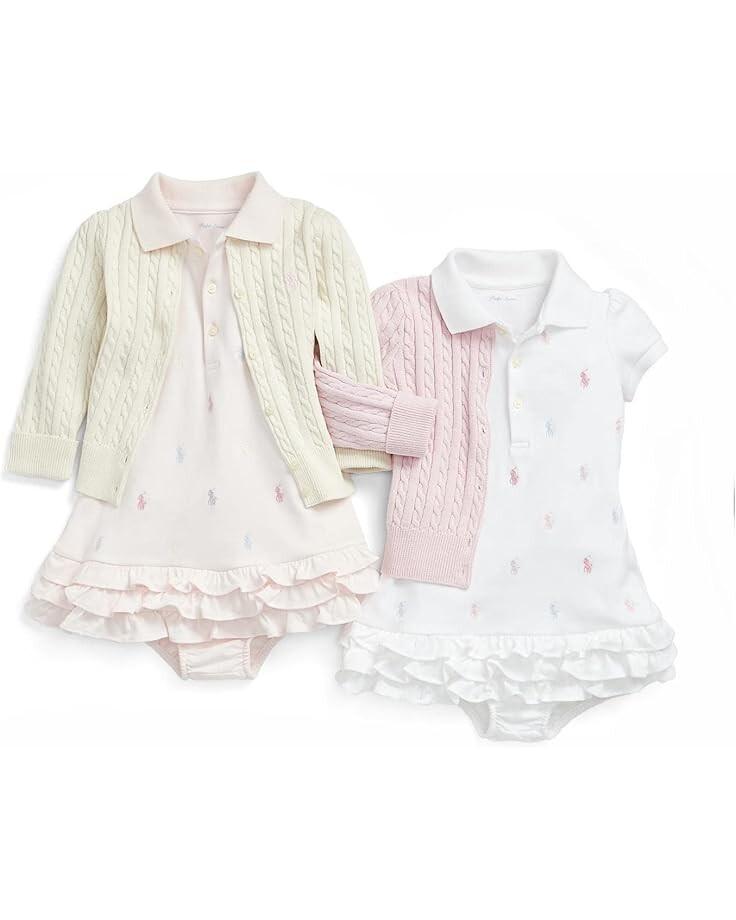 Платье Polo Ralph Lauren Kids Baby Girl's Ruffled Polo Dress & Bloomers Set, цвет Delicate Pink — фото 3