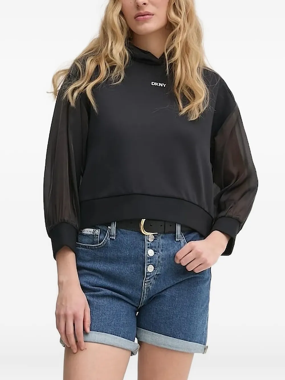 

Толстовка с капюшоном и прозрачными рукавами DKNY, черный