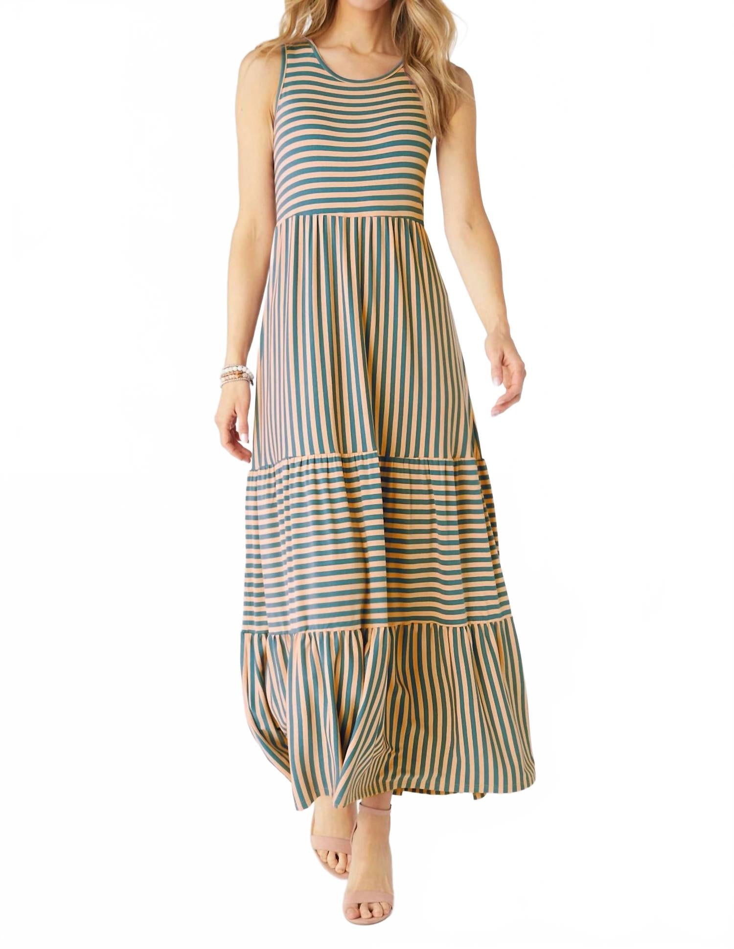 

Джейни Полосатое Многоярусное Макси-платье в цвете ментол/коралл COCO + CARMEN