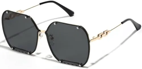 

Солнцезащитные очки в крупной квадратной оправе для женщин и мужчин, модные панк-очки с цепочкой и заклепками, солнцезащитные очки UV400 MTZJH, Black Grey