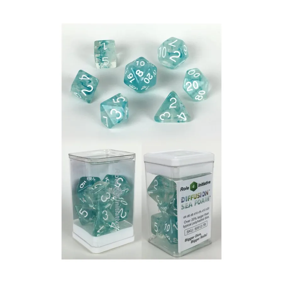 

Многогранные игральные кости — морская пена с белыми цифрами (7), Game Dice - Diffusion (Role 4 Initiative)
