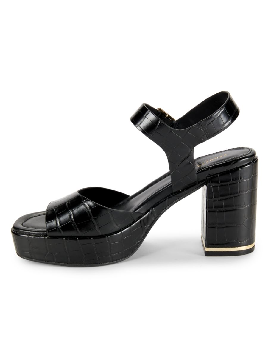 Сандалии из кожи с тиснением под крокодила Darla Kenneth Cole, черный — фото 4
