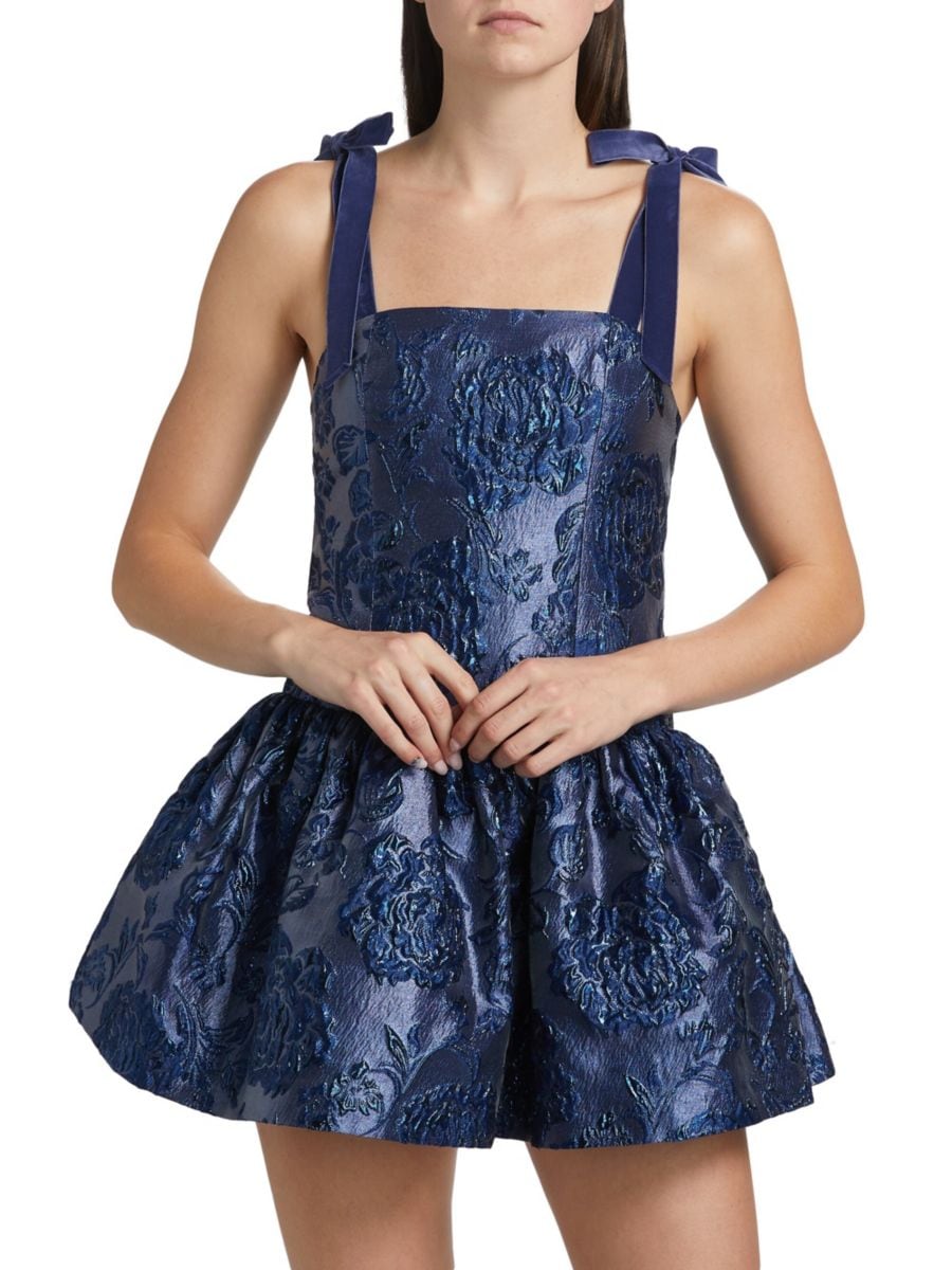

Мини-платье Maryann с цветочным принтом и атласом Alice + Olivia, цвет Midnight Blue
