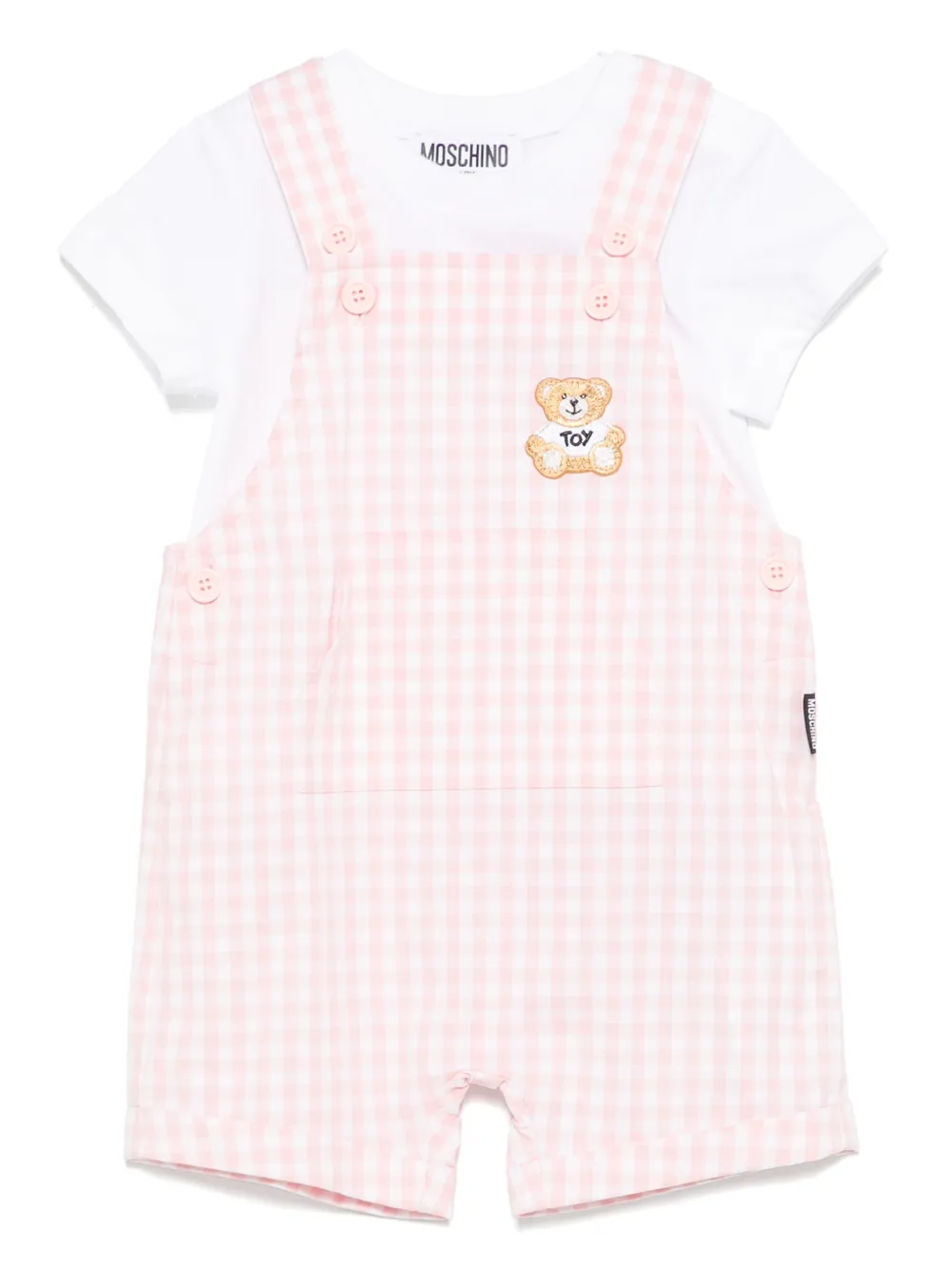 

Комбинезон в клетку гингем Moschino Kids, розовый