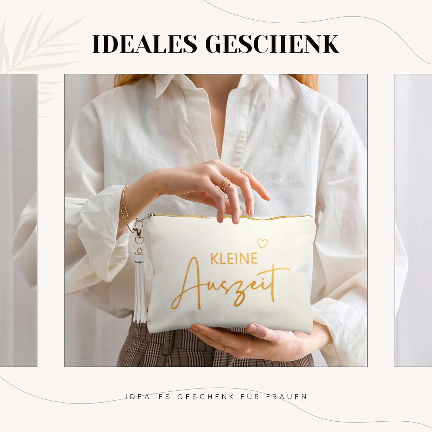 Косметичка Xuniea «Kleine Auszeit» с брелоком, бежевая Xuniea — фото 4
