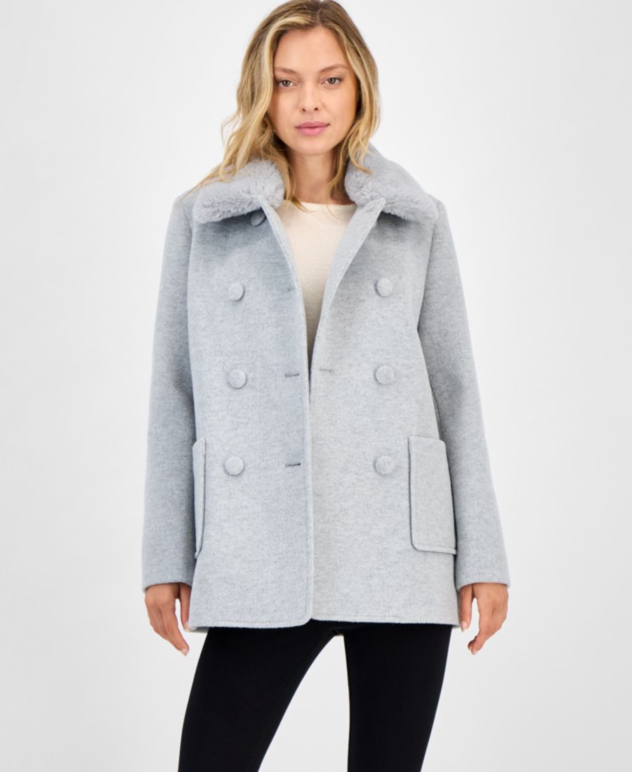 

Женское двубортное пальто с воротником из искусственного меха CeCe, Grey