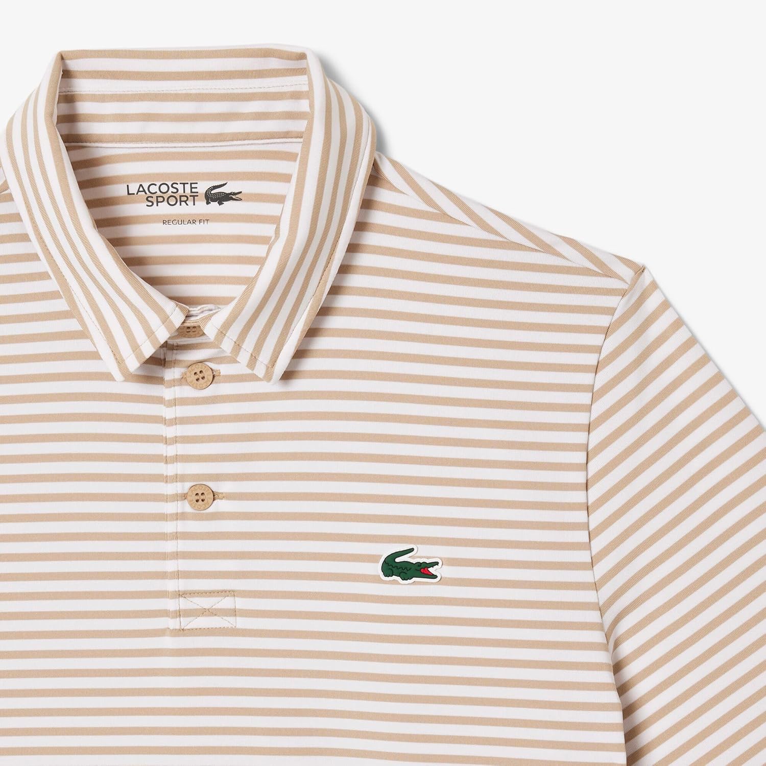 Мужская повседневная полосатая рубашка-поло Lacoste Ultra Dri-Bi-Color, бежевый — фото 4