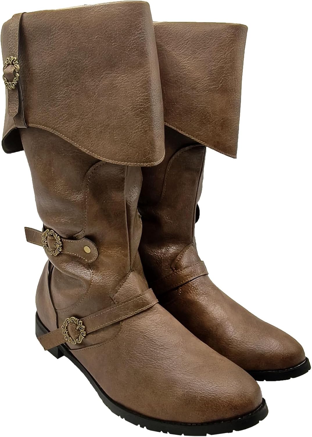 

Мужские средневековые ботинки Ренессансный пиратский костюм Искусственная кожа Ботинки Хэллоуин Викинг Косплей Обувь Junqiako, светло-коричневый