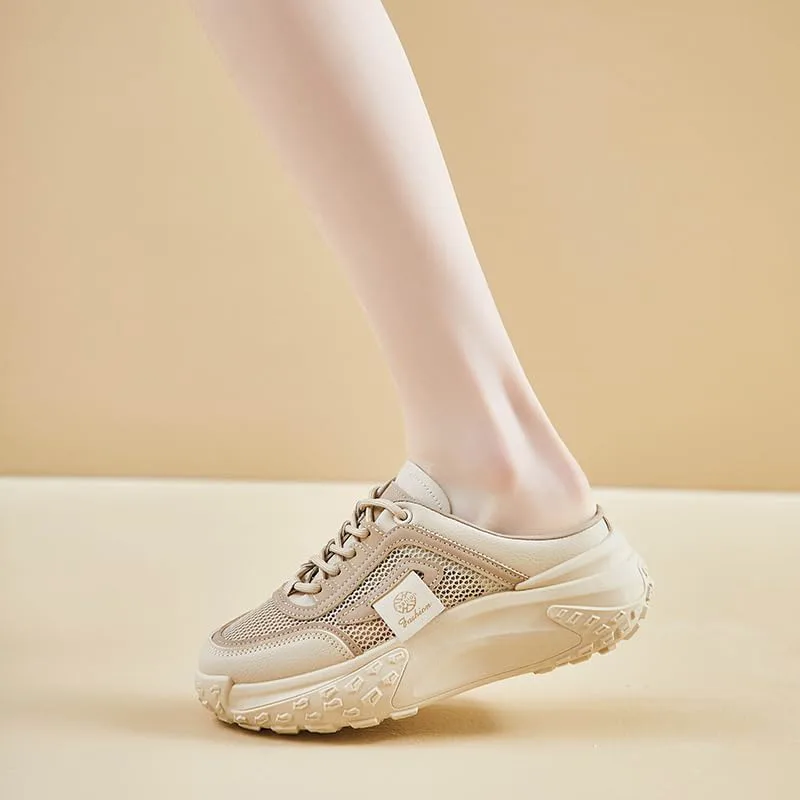 Women's Fashion Platform Slippers, Casual Mesh Сандалии, Versatile Thick Sole Flats, Breathable Summer Outdoor Shoes Hhhchpm, хаки — фото 4
