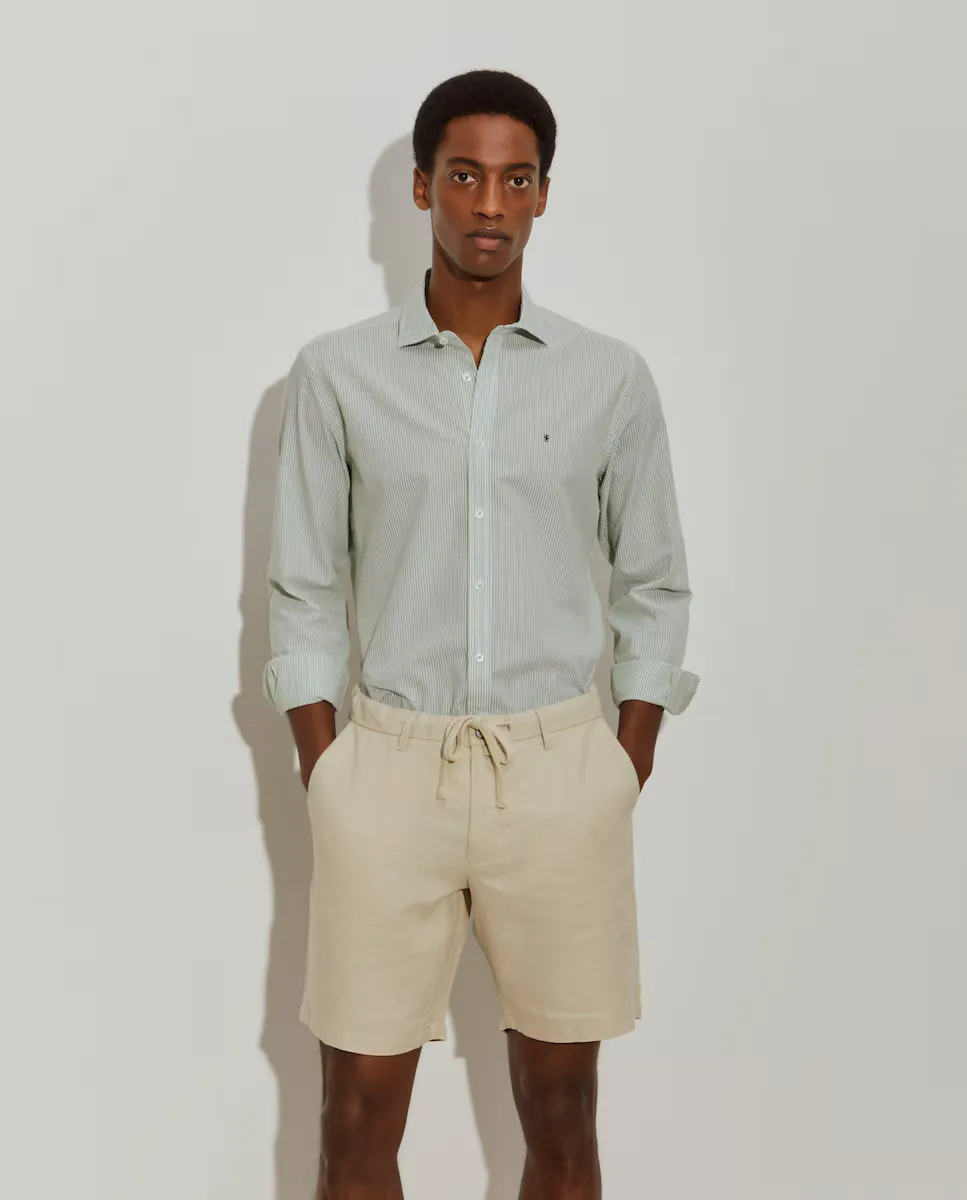 

Мужская рубашка slim fit в полоску из ткани seersucker Lion of Porches, зеленый