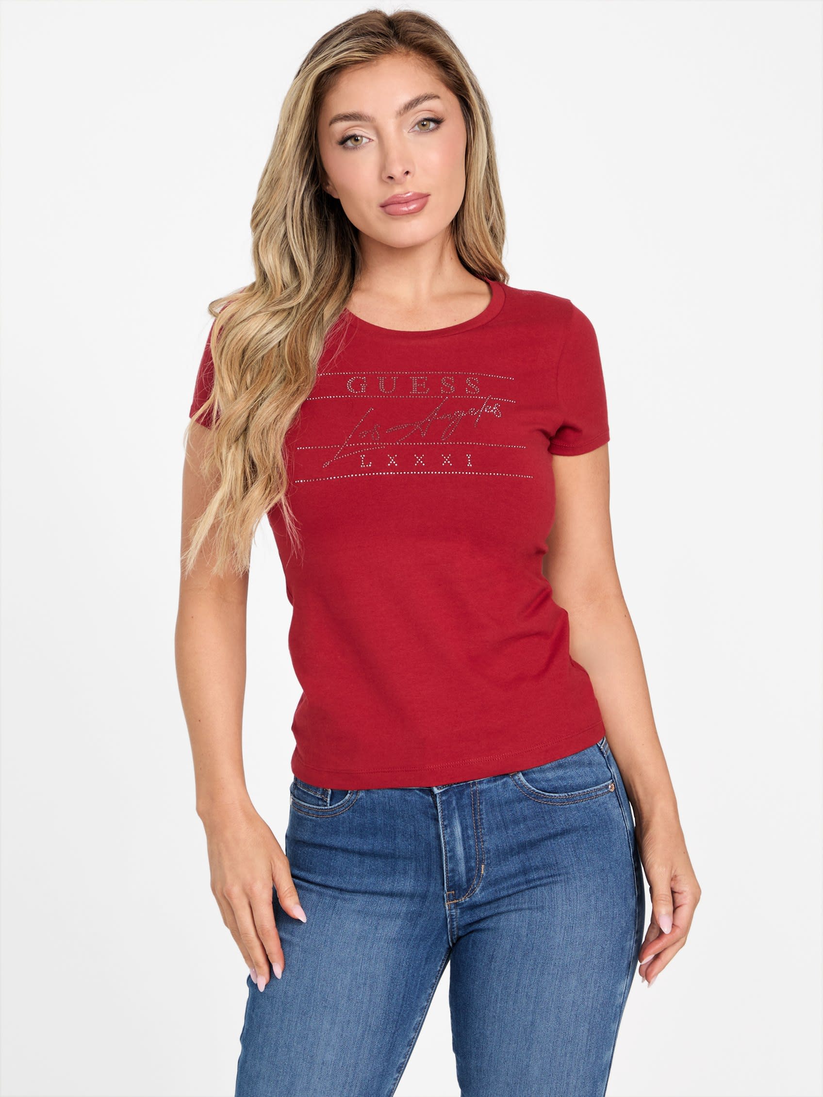 

Футболка Eco Viktoria с камнями Guess Factory, красный