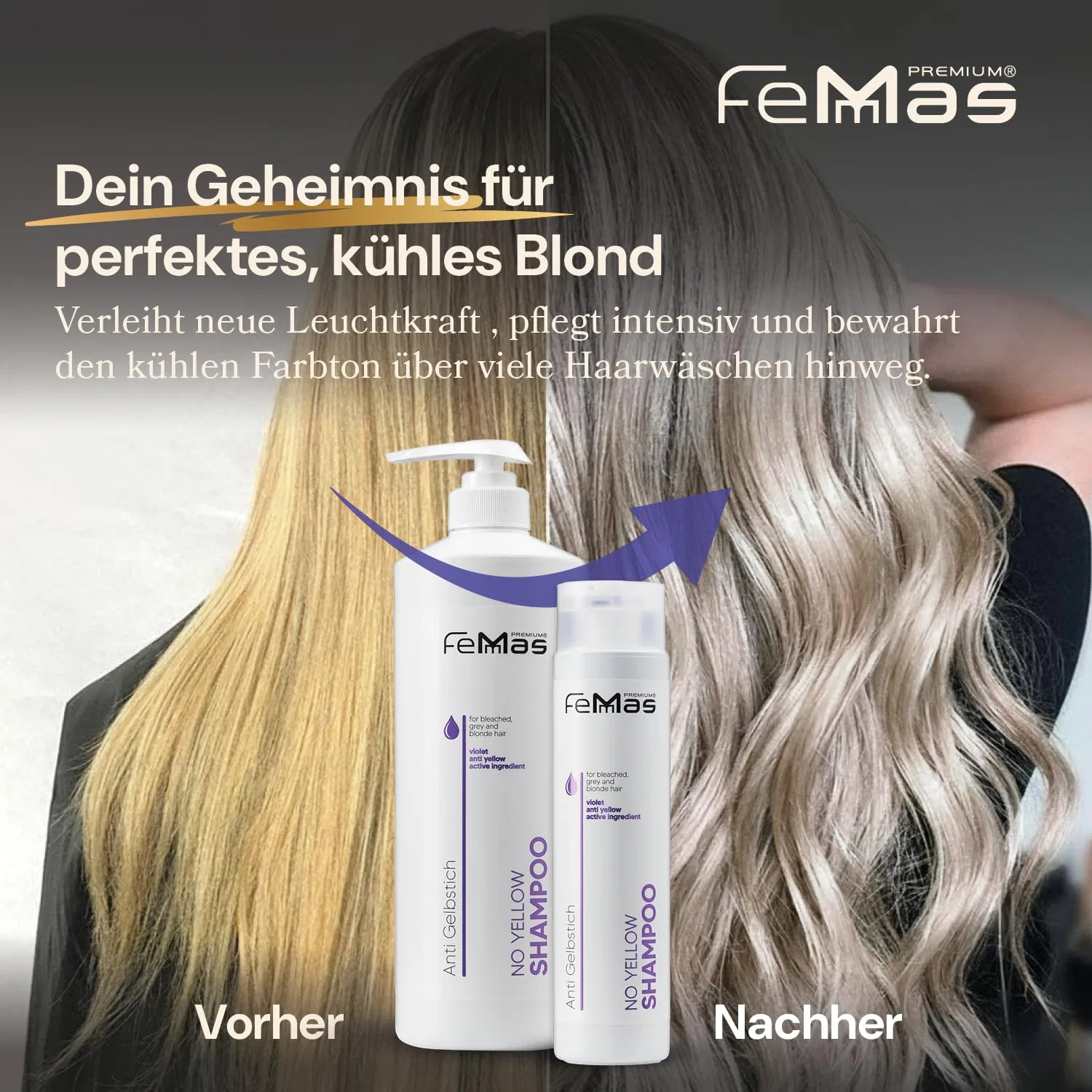 Шампунь FemMas No Yellow 1000 мл, против желтизны для осветленных и седых волос Femmas — фото 2