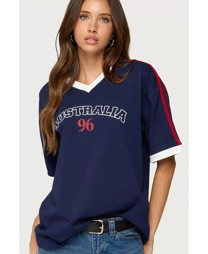 

Женская контрастная футболка оверсайз Australia 96 Edikted, синий