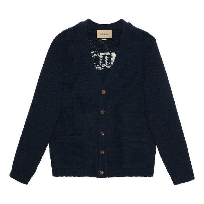 

Кардиган Gucci Knit Wool Cardigan With Gucci Intarsia 'Dark Blue' 761541-XKDK4-4492, синий