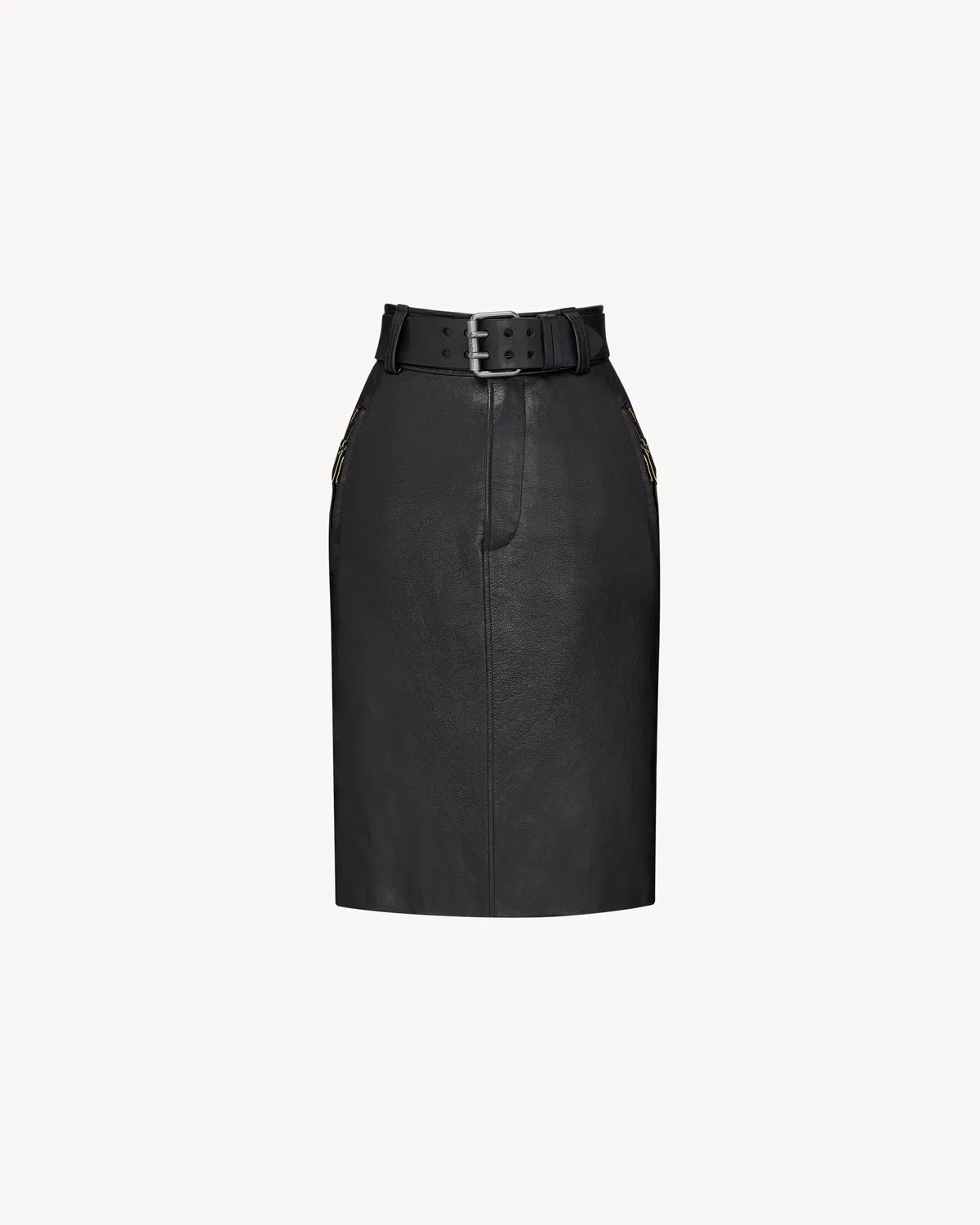 Юбка-карандаш с поясом из фактурной кожи SAINT LAURENT, черный
