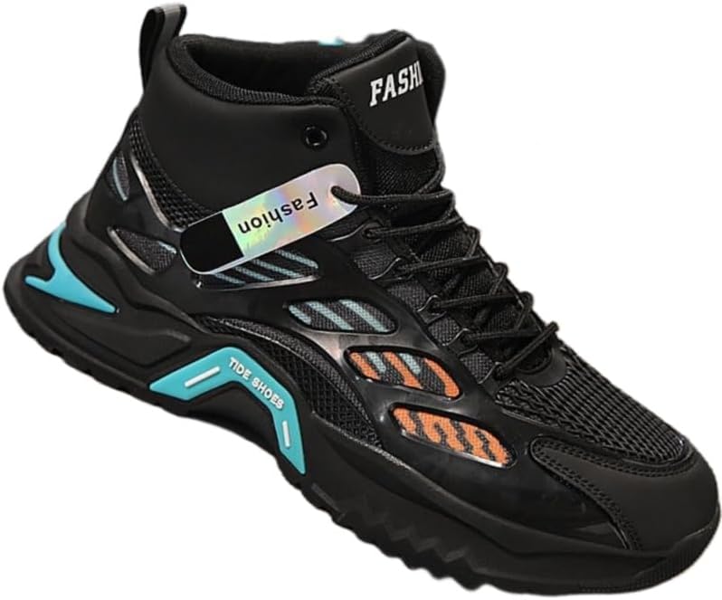 

Мужские модные высокие спортивные кроссовки из сетки с хорошей вентиляцией - удобные для повседневной носки, противоскользящие и долговечные Clolinde, черный