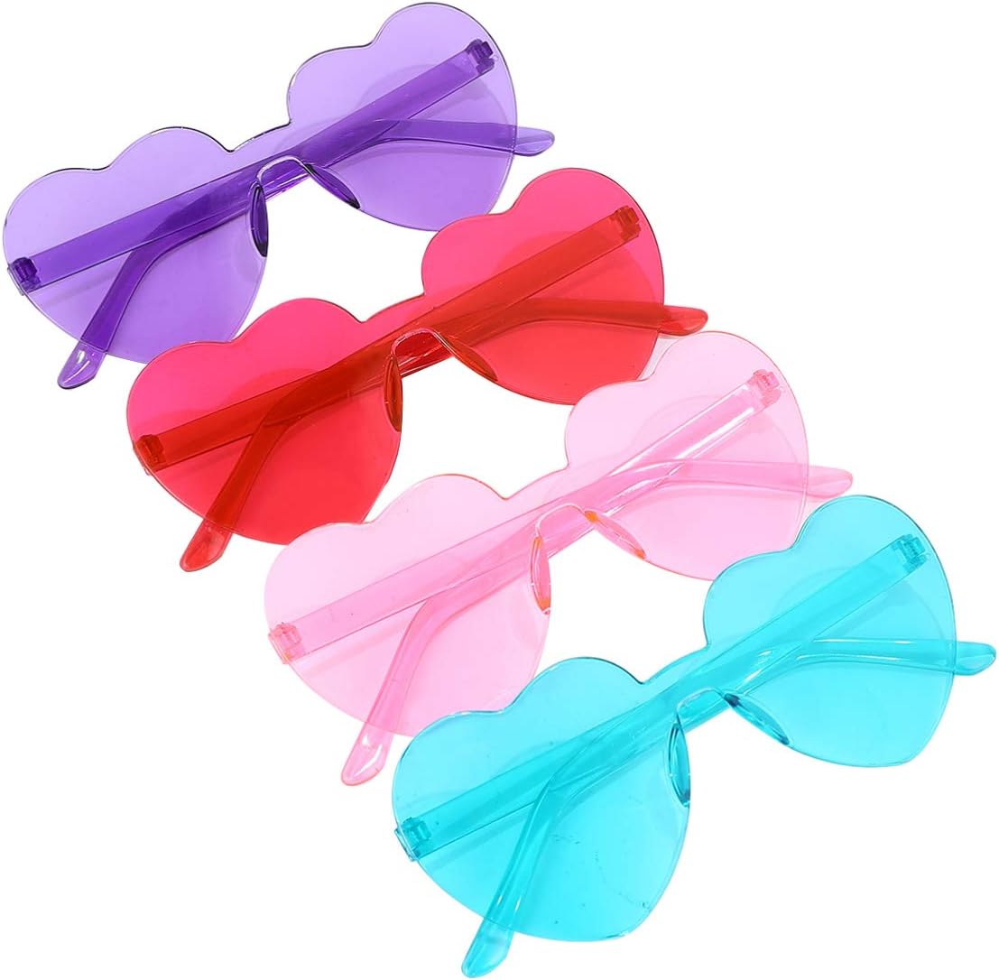 

4 пары солнцезащитных очков в форме сердца для девочек, разноцветные пластиковые очки для вечеринок, фестивалей и фотосессий, модные аксессуары ANDRESLAD, Assorted Color