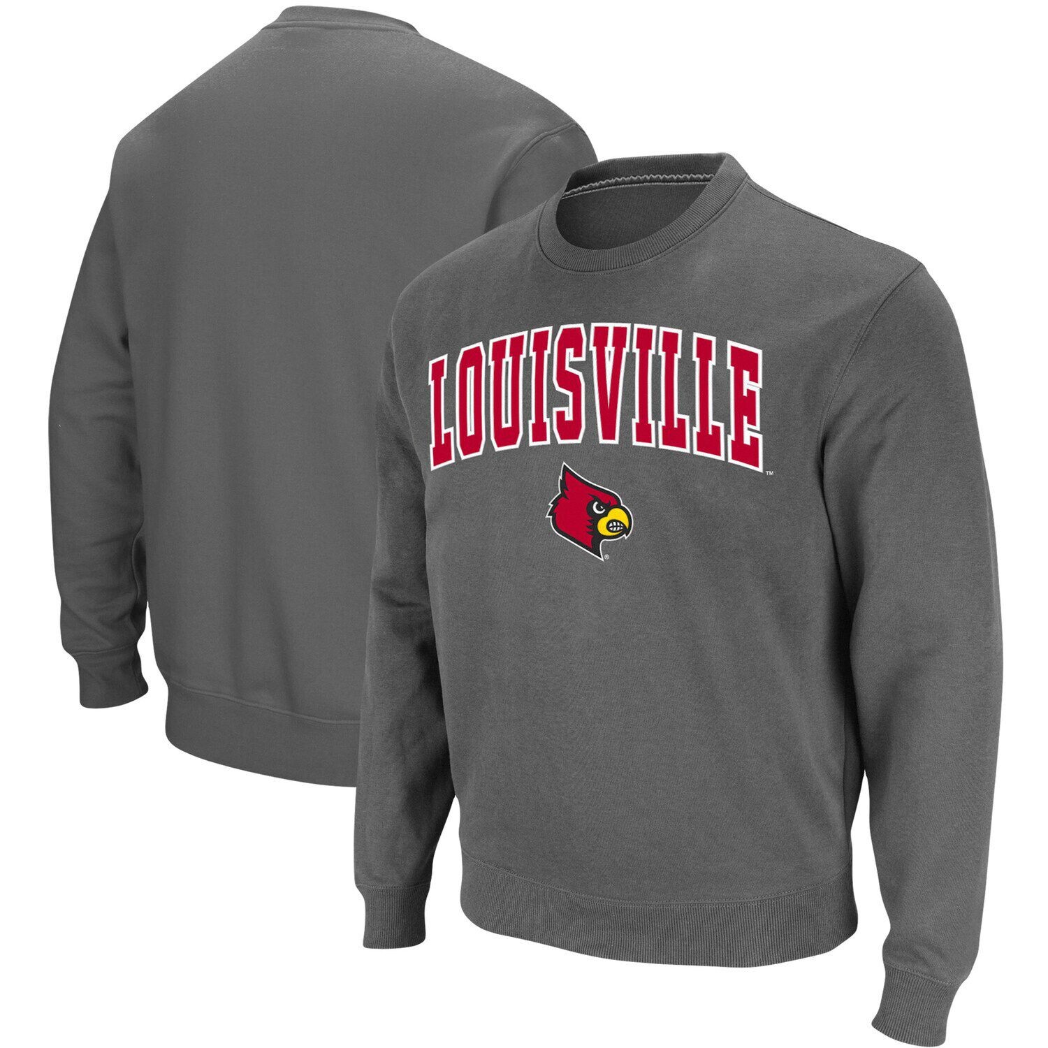 

Мужской темно-серый свитшот из твила Louisville Cardinals Arch & Logo Tackle Colosseum