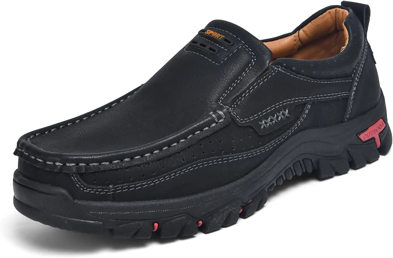 Мокасины кожаные Loafers Slip-On, черный Tsuukuie