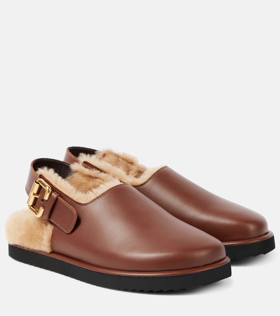 Кожаные мюли с подкладкой из овчины Nil Chloé, Sooty Brown