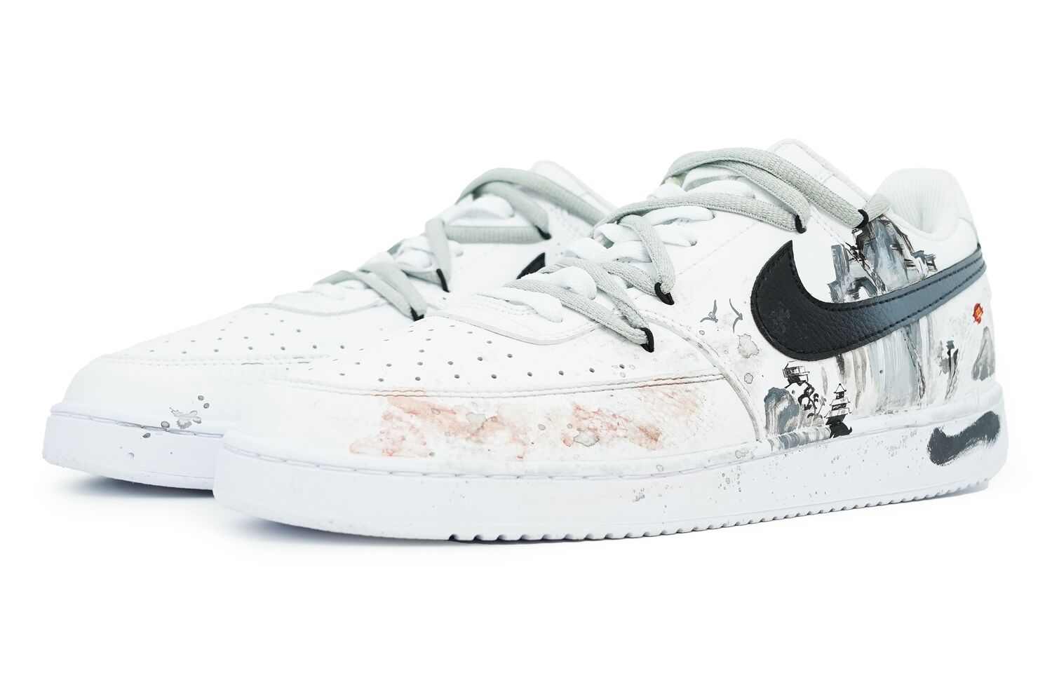 Кроссовки Nike Court Vision 1 Low-Top мужские бело-черные, атмосфера пейзажной живописи — фото 3