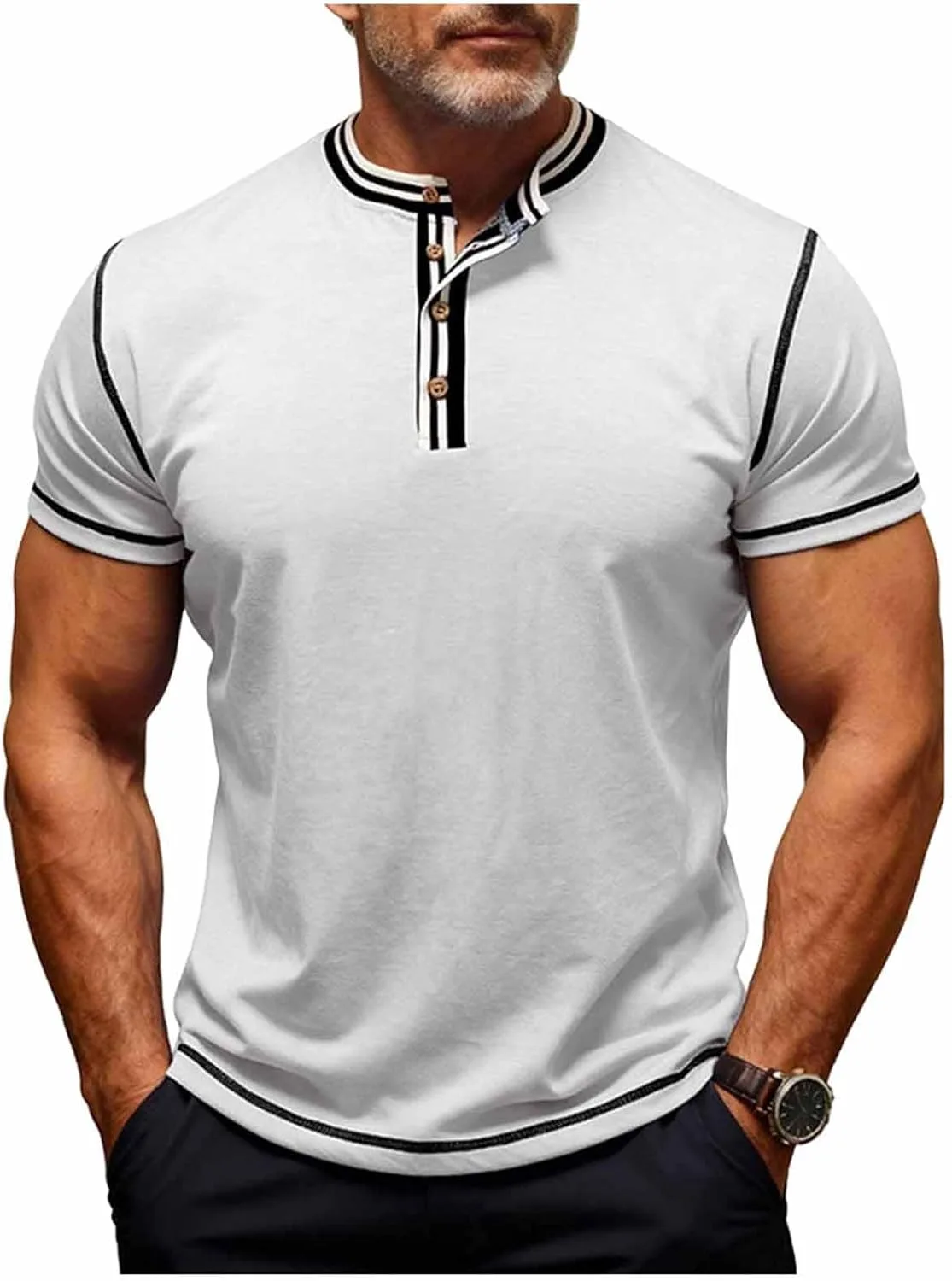 

Xiaojmake мужская футболка хенли с коротким рукавом slim fit casual