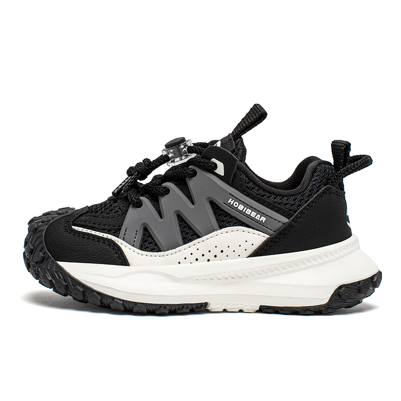 

Нескользящие, износостойкие, дышащие детские беговые кроссовки Hobibear, черный белый (mesh all-season)