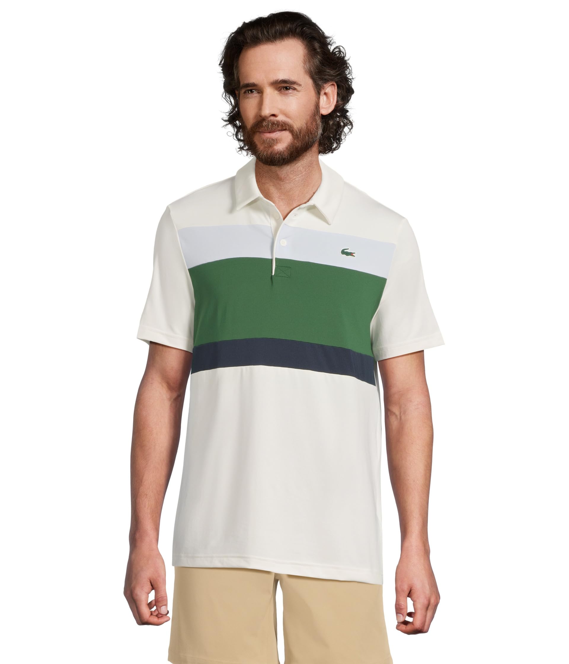 

Поло Lacoste Regular Fit Colorblock Polo, цвет White/Green/Light Blue