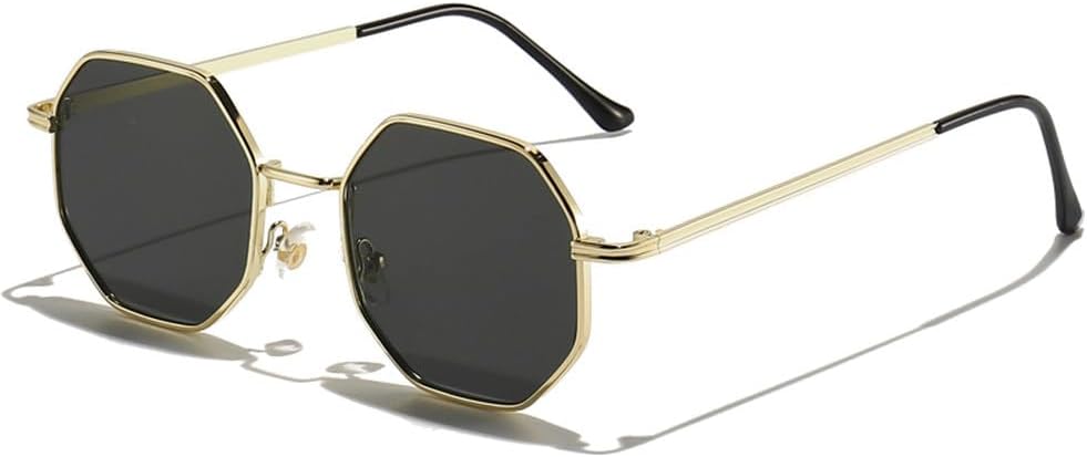 

Солнцезащитные очки Polygon для мужчин, винтажные восьмиугольные металлические солнцезащитные очки для женщин и мужчин, солнцезащитные очки UV400 WNCKSQ, C04 Gold Black