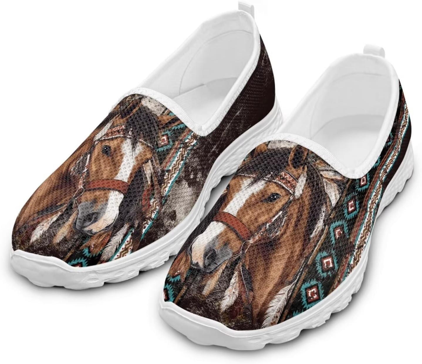 

Женские слипоны Howilath, удобные повседневные антискользящие спортивные туфли, модные лоферы без шнурков с подошвой из ЭВА, размеры 5.5-10.5, Aztec Horse