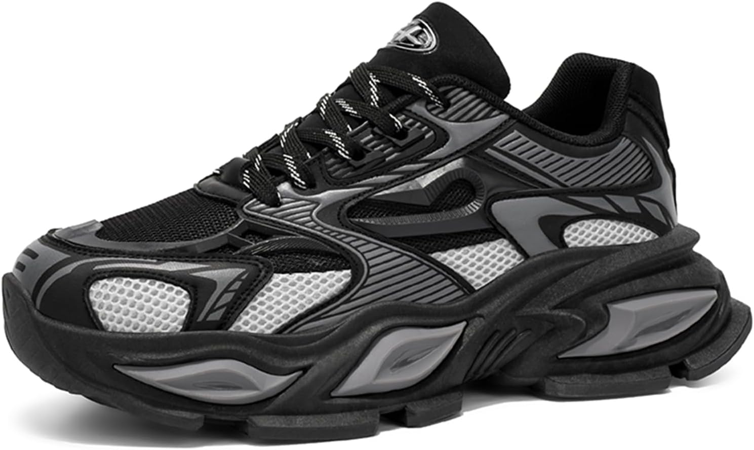 

Мужские сетчатые кроссовки с круглым носком и шнуровкой, стильные, с ретро-подошвой и мягкой амортизацией, дышащие массивные кроссовки, подходящие для школы, улицы и бега Negyanme, черный