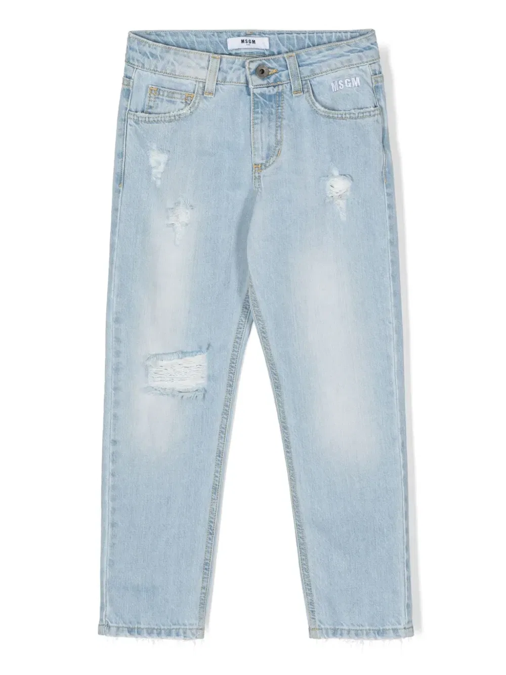 Прямые джинсы с эффектом потертости Msgm Kids, синий