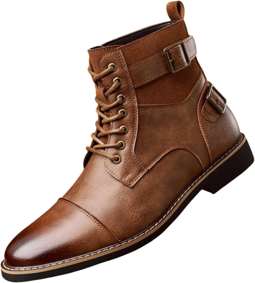 

Мужские классические ботинки Santimon с застежкой на шнуровку, закрытым носком и двойными ремешками, ботинки до щиколотки для работы, свадьбы и повседневного делового стиля, коричневый