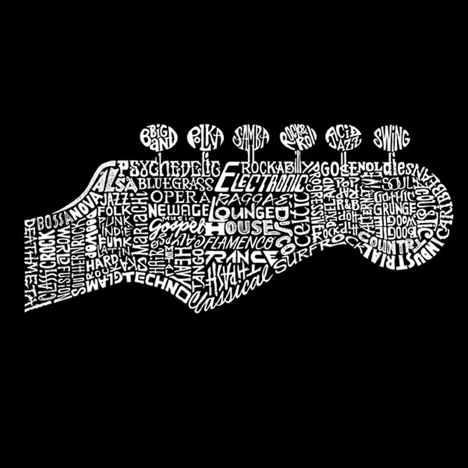 

Guitar Head — мужская футболка с рисунком Word Art LA Pop Art, серый